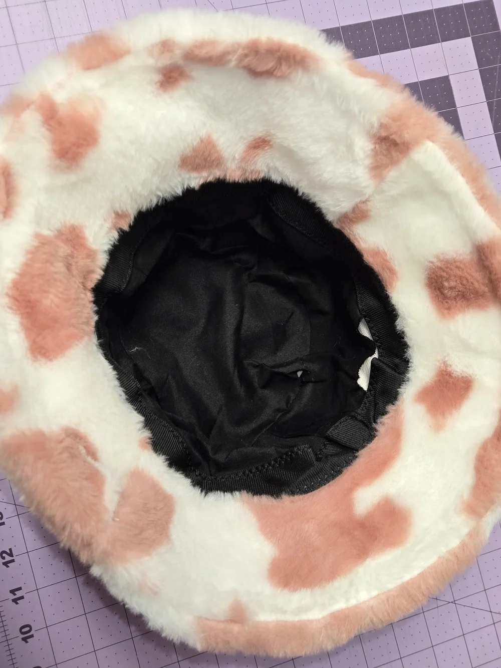 Pink White Cow Print Faux Fur Bucket Hat Plush Y2K Festival